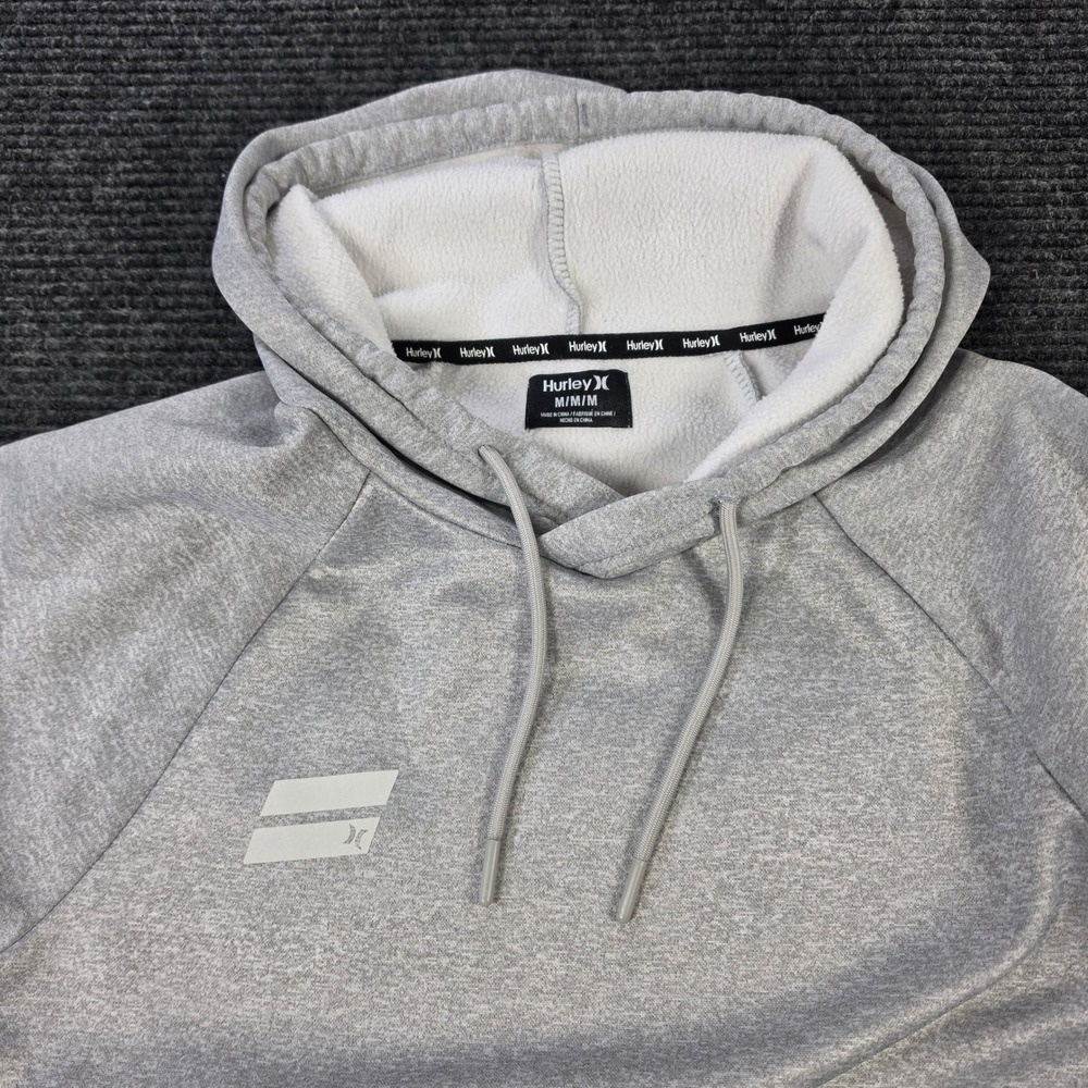 Hurley Hoodie Mens Medium Gray Excellent Tech Fleece Pullover Logo Long Sleeve
